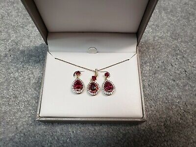 Ruby /& White Sapphire Necklace and Earring Set
