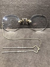 Antique SHURON Bifocal Eyeglasses Gold Filled Nose Pinch Glasses w/chain Used