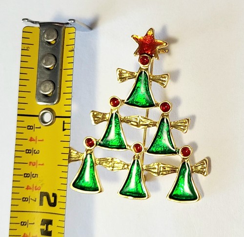 Broche Árbol de Navidad Esmalte Verde y Rojo de Ángeles - Imagen 3 de 6