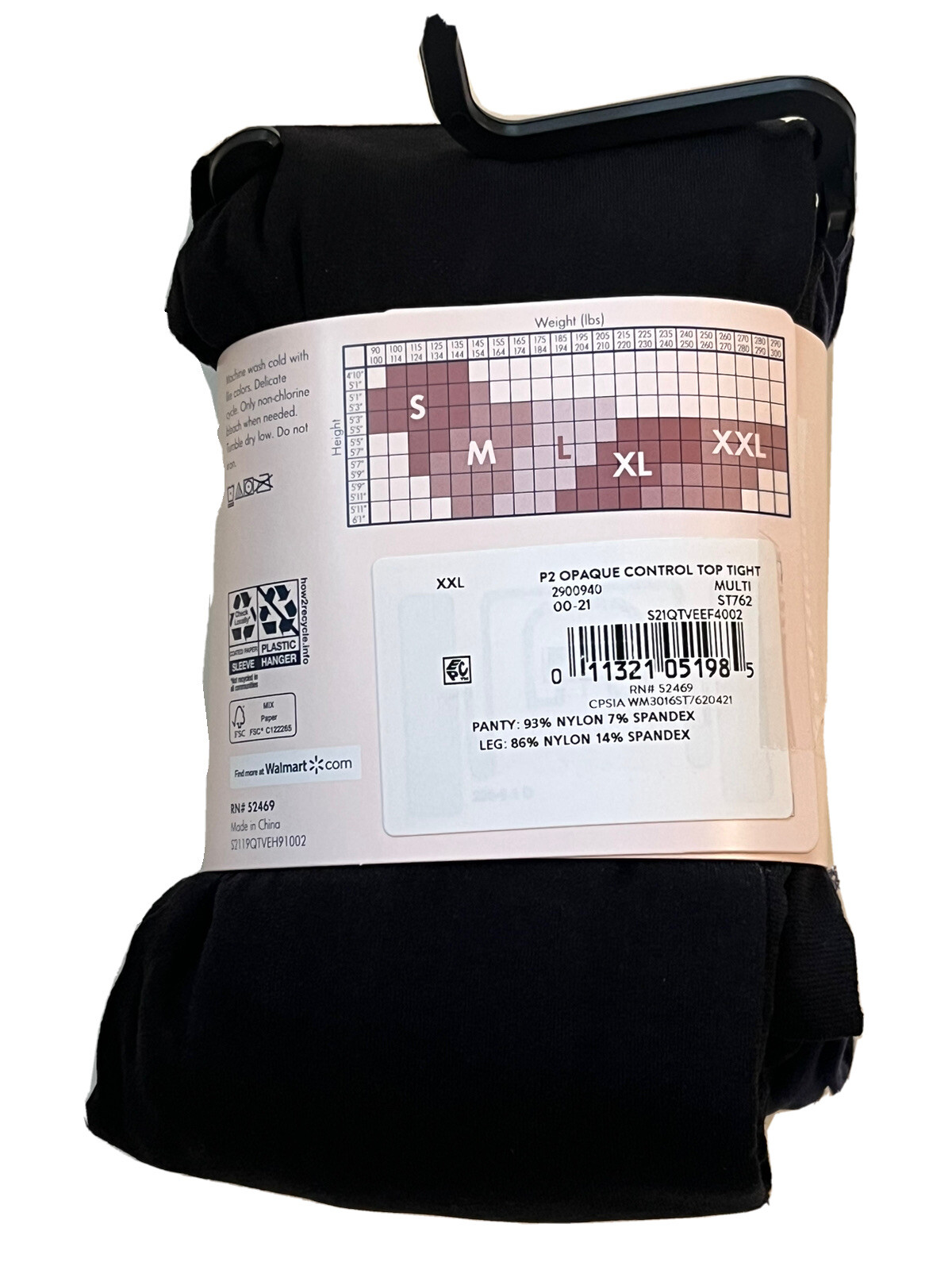 Secret Treasures Women's Control Top Tights Size XXL 2 Pair Black