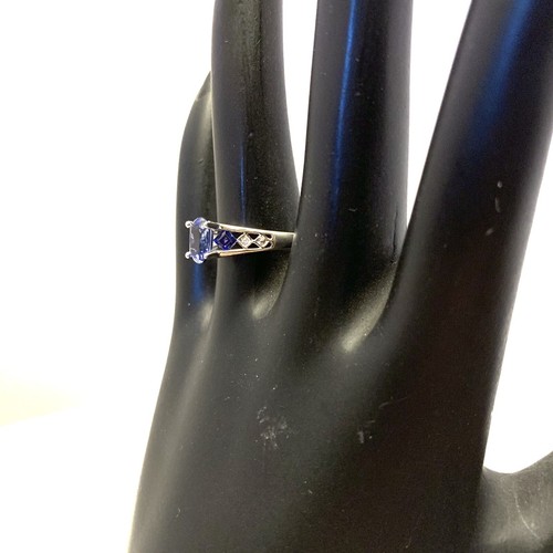 10K SOLID WHITE GOLD LAB CREATED SAPPHIRE & GENUINE DIAMOND RING SZ 6.5 - Picture 8 of 12