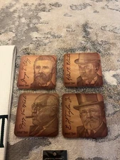 Buffalo trace bourbon, four piece coaster set, Blantons Pappy, Stagg legends