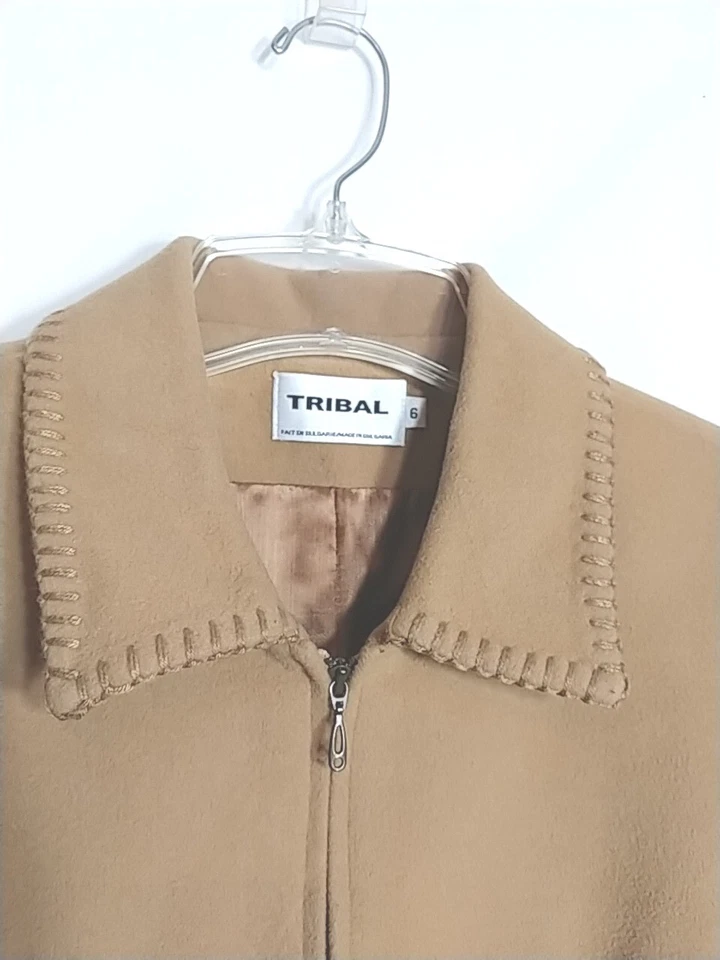 Tribal желтовато-коричневый шерсти кашемира смесь средний вес полный молнии куртка карманы размер 6 вышивка - Изображение 2 из 4