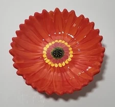 Clay Art Glazed Pottery Decorative Sunflower Serving Bowl 7" Orange Multi