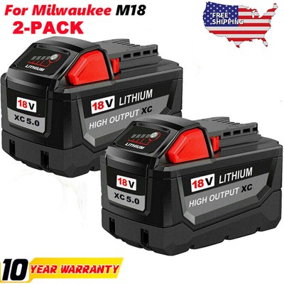 2x For Milwaukee M18 B5 Lithium XC 5.0 AH Extended Capacity Battery 48-11-1860