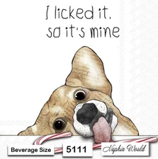 (5111) TWO Paper BEVERAGE / COCKTAIL Decoupage Art Craft Napkins - CHRISTMAS DOG