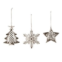 12 Metall WeihnachtsanhäNger Schneeflocke Stern Tanne 6-8Cm Silber Dekoration