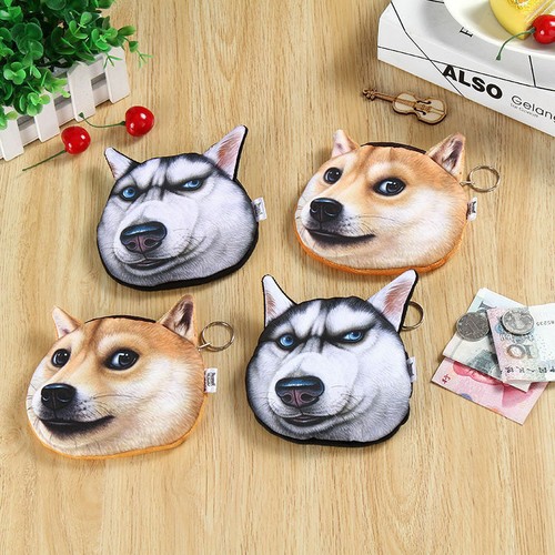 3D Cute Dog Face Husky Doge Zip Case Lovely Mini Wallet Card Coin Exchange Purse - Picture 2 of 29