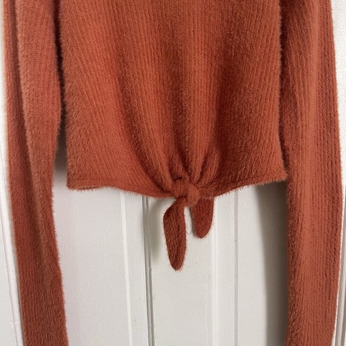 Cotton Candy LA Burnt Orange Cropped Fuzzy Long-Sleeve Sweater NWT Women’s S/M - Picture 2 of 9