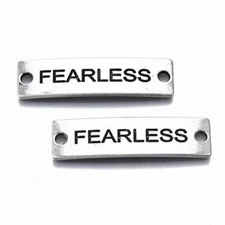 Quote Pendants Word Links Silver Inspirational Charm Connectors Fearless 2pcs 