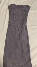 mesh bodycon maxi dress grey with side zipper and spaced out gemstones