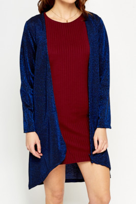 Neu Damen-Cardigan blau metallic vorne offen Party S/M (UK 8 10)
