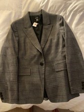 Nine West Sz 10 Plaid Button Down Lined Business Career Blazer Coat Jacket u2
