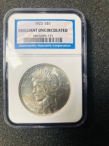 1923-S -- PEACE SILVER DOLLAR BU UNCIRCULATED SLABBED NGC GRADED BU BEAUTIFUL