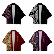 Retro Men Kimono Jacket Cardigan Coat Printed Half Sleeve Yukata Haori Floral