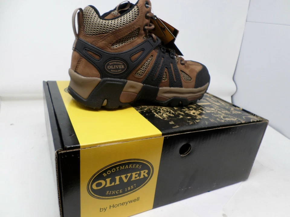 Oliver Botas Punta de Acero Cuero y Malla Para Hombre Industrial Senderismo Medio Tobillo Marrón Foto 2 de 4