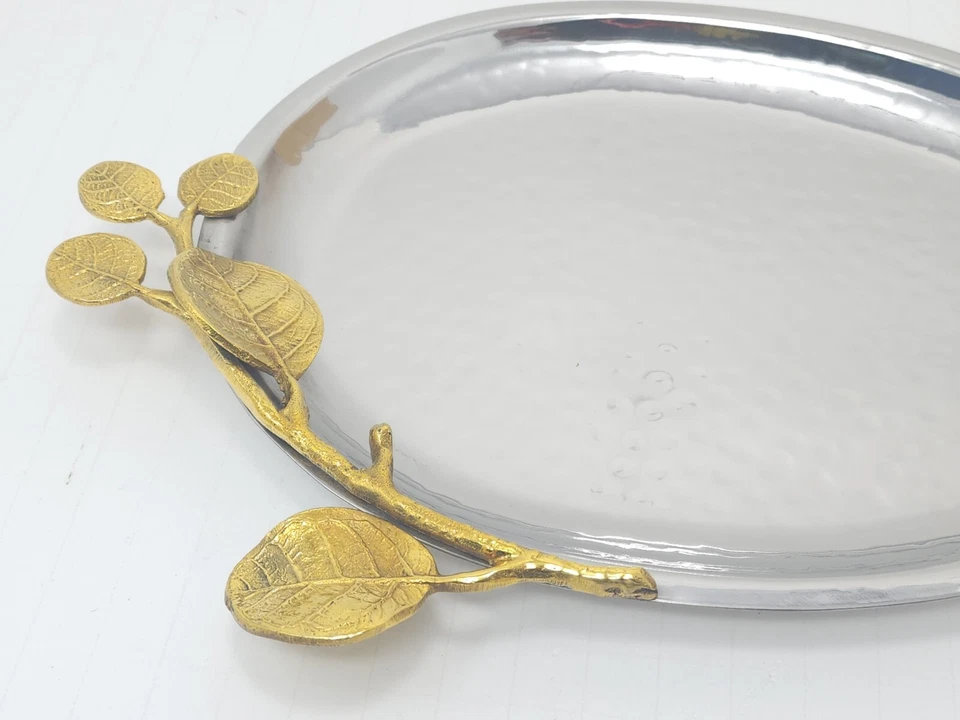 Badash Petals Stainless Steel & Brass Oval Serving Tray 9.5 IN - Image 3 of 4