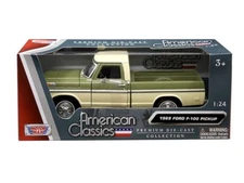 1969 Ford F-100 Pickup Truck - Green / Cream 1:24 Model - Motormax 79315GRNCRM