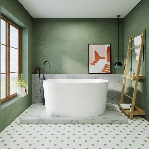 55" Acrylic Freestanding Bathtub, Small Soaking tub Glossy White, Toe-tap Chrome