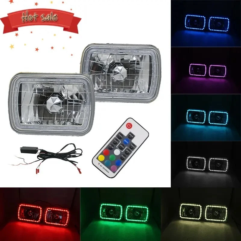 Par de faros LED RGB de 5x7" 7x6" para Dodge D150 D250 D350 Ram 50 H4 Jeep Foto 2 de 4