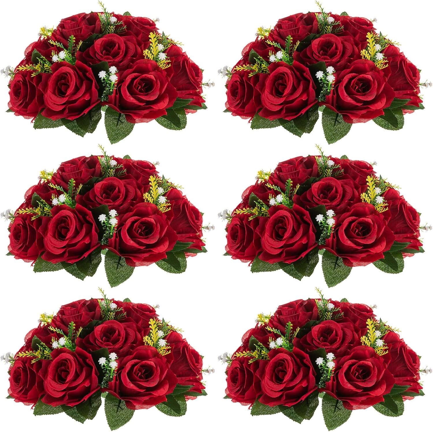 6-Piece Crimson Rose Ball Centerpieces Artificial Flowers for Weddings & Parties