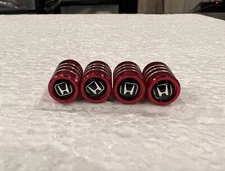 Red, Silver On Black Tire Stem Valve Caps (Type B) - (4)