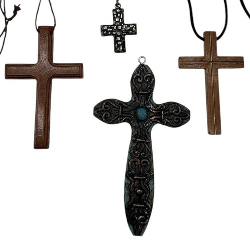 4 Crucifix Cross Necklace Pendant Rosary Prayer Religious Wood Resin Metal - Picture 3 of 7