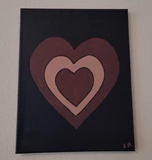 Hand painted art on canvas Hearts acrylic painting OOAK brown beige black 11x14