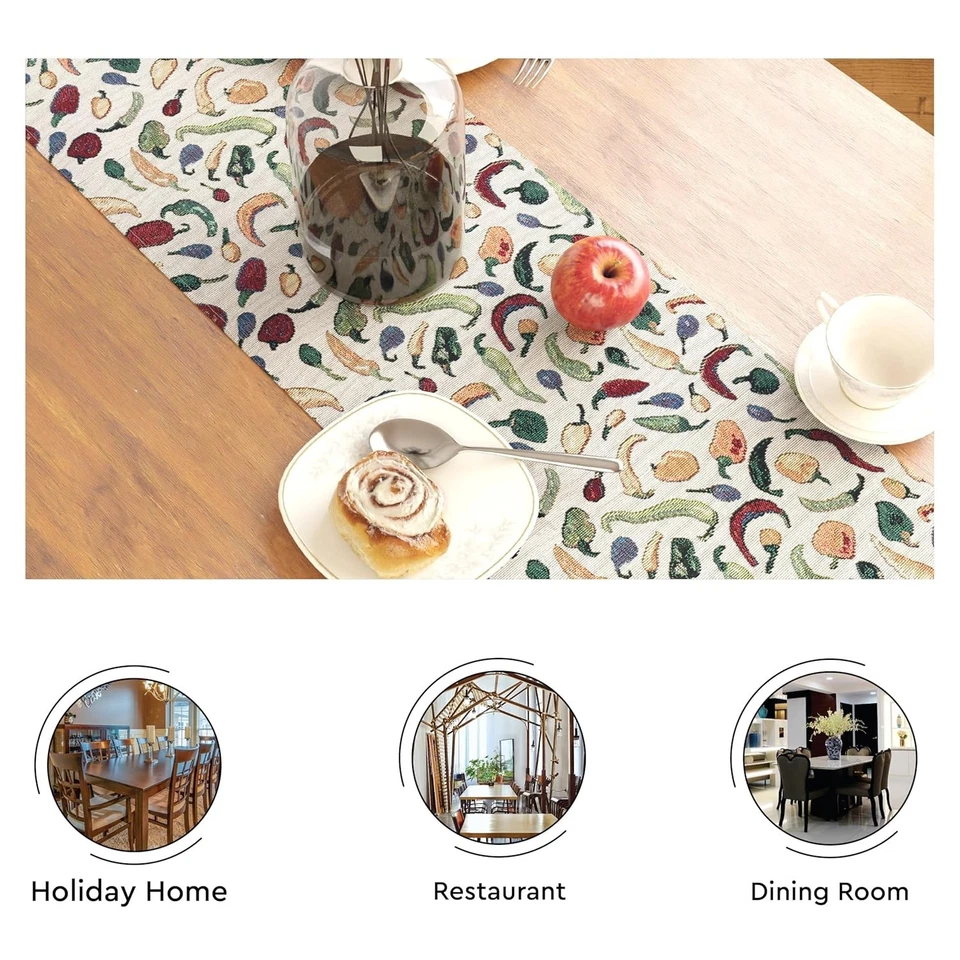 Cotton Blend Table Runner Chilies Design Size 32X200 Cm For 6 Seater Dining - Image 3 of 3