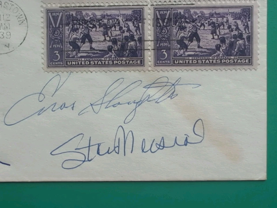 1939 BASEBALL 100th ANNIVERSARY First Day Autographed Musial Snider Slaughter - Image 3 of 4