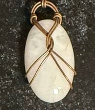 Wire Wrapped Natural Stone Pendant Necklace Copper Tone Chain White Quartz Boho