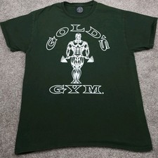 Vintage Golds Gym T Shirt Mens Large Green Made In USA Logo Weightlifting