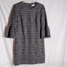 CALVIN KLEIN Gray 3/4 Bell Sleeve Houndstooth Dress Knee Length Women Size 8
