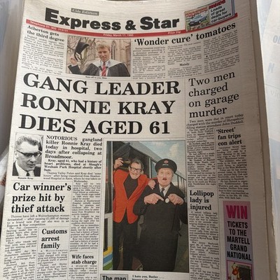 Express und Stern Zeitung. Ronnie Krays Todesartikel.  W1 Vollpapier