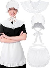 3 Pcs Halloween Colonial Costume Set White Colonial Bonnet Shawl Wrap Waist A...