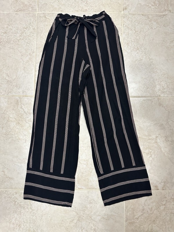 Ivy + Main Black Pink Striped Pants Elastic Waist XS