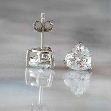 3 Ct Heart Shape VVS1/D Diamond Solitaire Stud Earrings 14K White Gold Finish