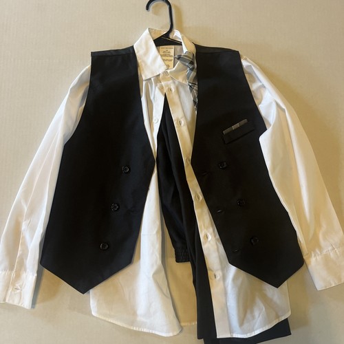 Van Heusen Boys 4 Piece Suit Set Size 10 Regular Black & Gray Formal Attire 12