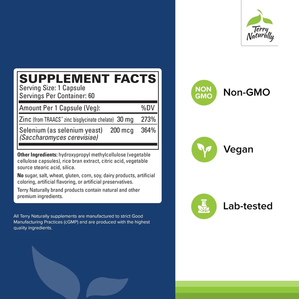 Suplemento de Selenio y Zinc para Apoyo Celular Inmune 60 Cápsulas Apto para Alérgenos Foto 2 de 4