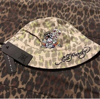 ED HARDY Camo OR Tie Dye OR Check Embroidered Logo bucket Hat NWT
