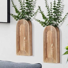 2 Pack Wooden Wall Vase Set - Brown Finish Modern Farmhouse Boho Wall Decor...
