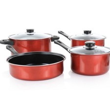 Gibson Everyday Cardinal 7 Piece Nonstick Steel Cookware Set in Red