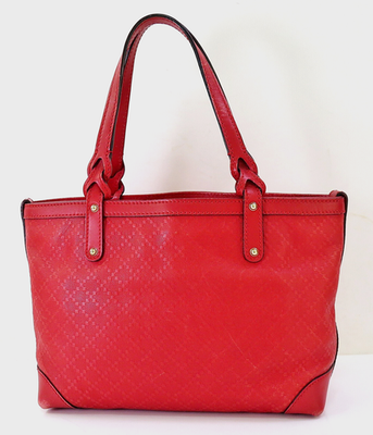 GUCCI トートバッグ レッド レザー Auth GUCCI Red Diamante Coated Canvas Calfskin Tote Bag Purse