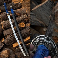 39"HANDMADE TRADITIONAL JAPANESE SAMURAI KATANA SWORD DAMASCUS FOLDED STEEL TANG