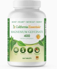 Magnesium Glycinate 400mg - Chelated High Absorption, Gluten-Free, Tablets