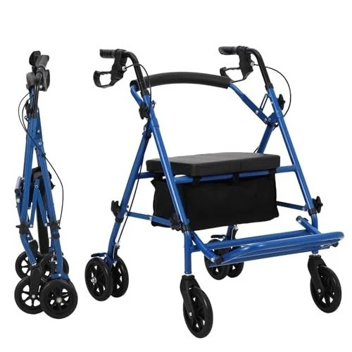 Rollator Walker for Seniors with Seat 3 in 1 Transport Wheelchair Medical Walker