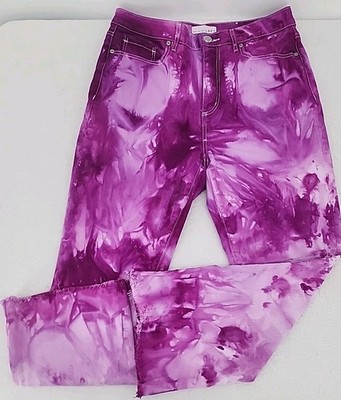 Loft Women 8 Curvy High Waist Kick Crop Jeans Procion Ice Tie Dyed Upcycled BOHO