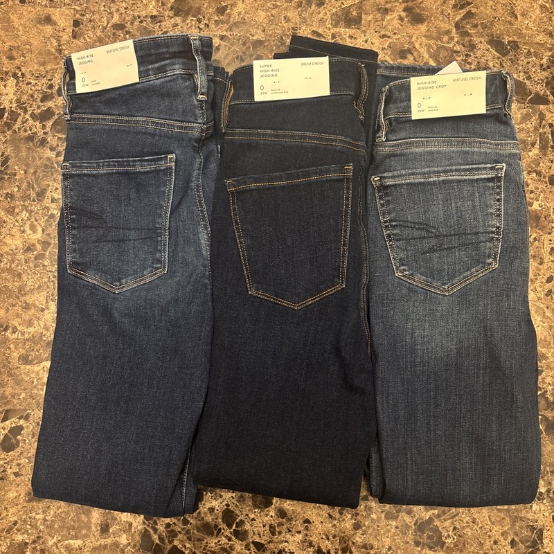 (3) American Eagle Size 0 Girls Jeans Blue Denim 