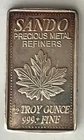 Vintage 1986 Sando Precious Metal Refiners 1/2 Troy Ounce .999 Fine Silver Bar