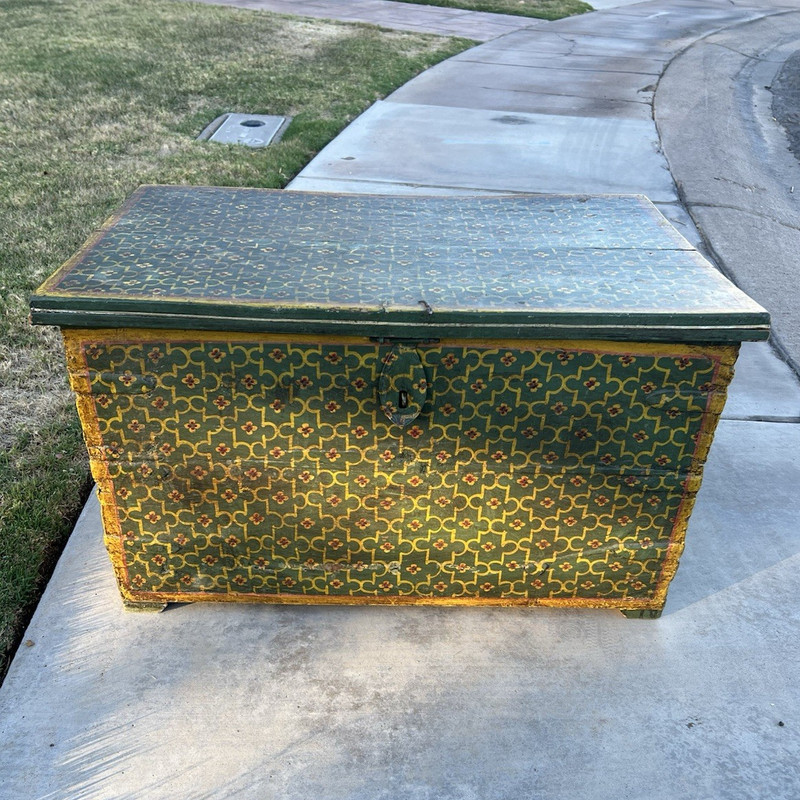 Antique Mid 1800-1900s Large Dowry Box. All wood, hand carved, hand painted.
